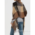 Outdoor fashion plaid shawl Knitted scarf with tassel